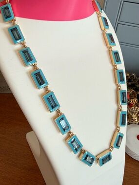 Tiffany Blue Glass and Enamel Gem Necklace